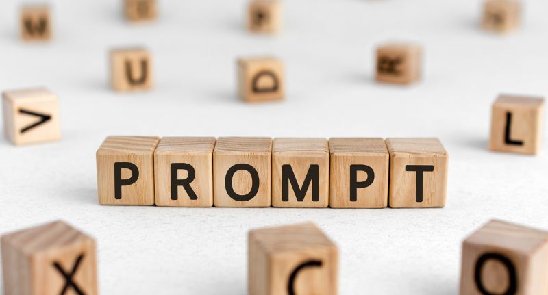 Peças com letras aleatórias formam a palavra "PROMPT".