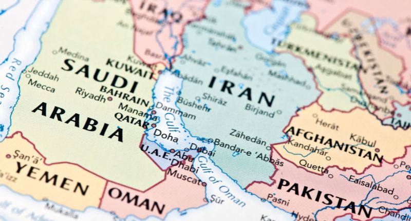 Mapa da região do Estreito de Ormuz.